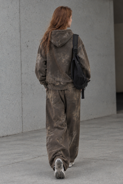 Women Fall Clothing Vintage Hoodie Wide Leg Sweatpants Set