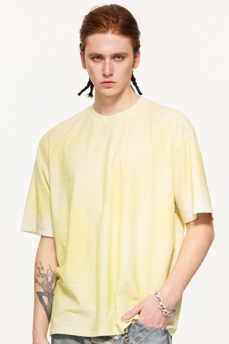 Men's Summer 160g Cotton Hand Painted Fade Loose Crew Tee
