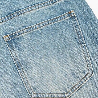 Men's Spring Light Blue Vintage Washed Wide-Leg Denim Jeans