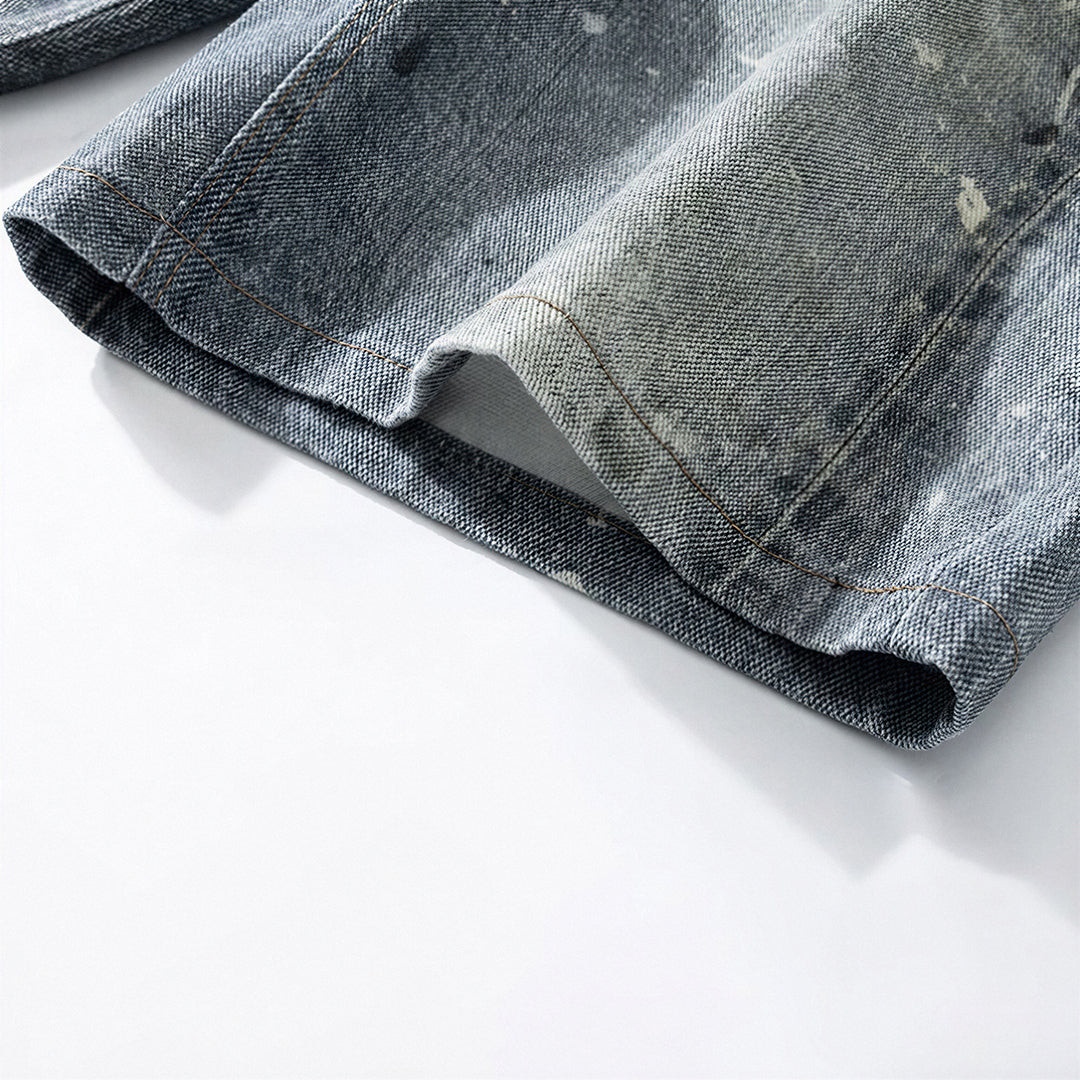 Men's Summer Vintage Washed Chain Print Baggy Denim Shorts
