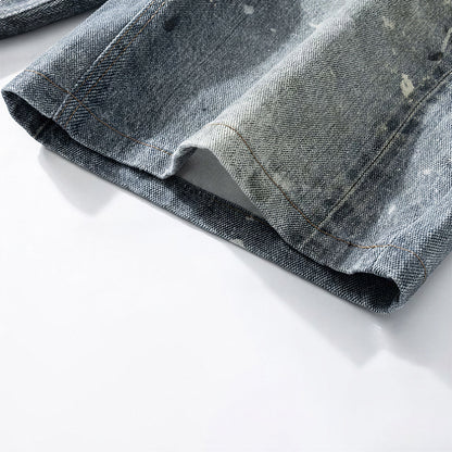 Men's Summer Vintage Washed Chain Print Baggy Denim Shorts
