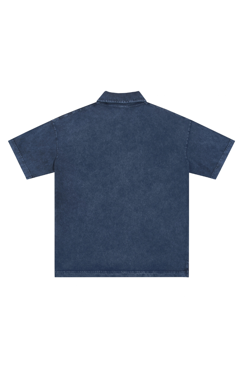 Men Summer 320G Snow Washed Cotton Short Sleeve Polo Shirt
