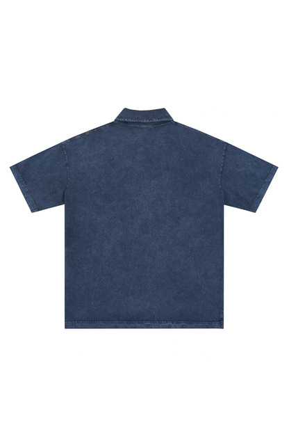 Men Summer 320G Snow Washed Cotton Short Sleeve Polo Shirt