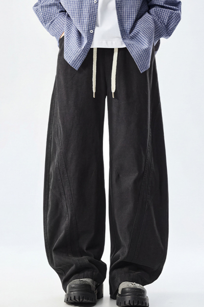 Men's Spring Summer Heavy Cotton Curved Wide Cargo Pants