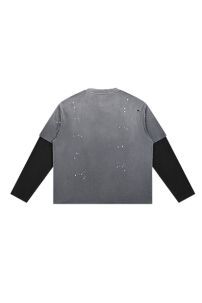 Women's Summer Distressed Layered Ripped Long-Sleeve Tee