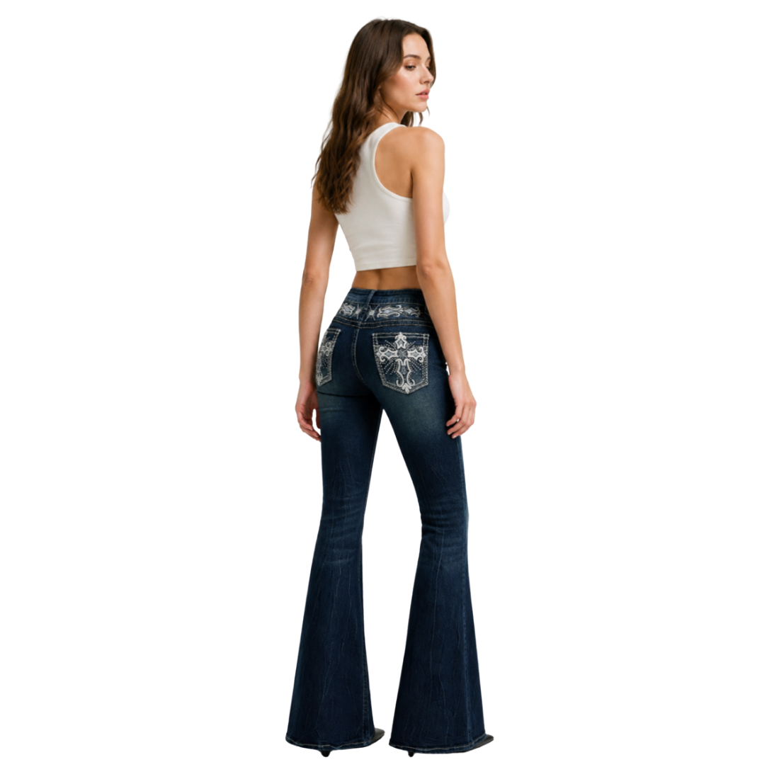 Women's High Waist Flare Jeans with Retro Embroidery