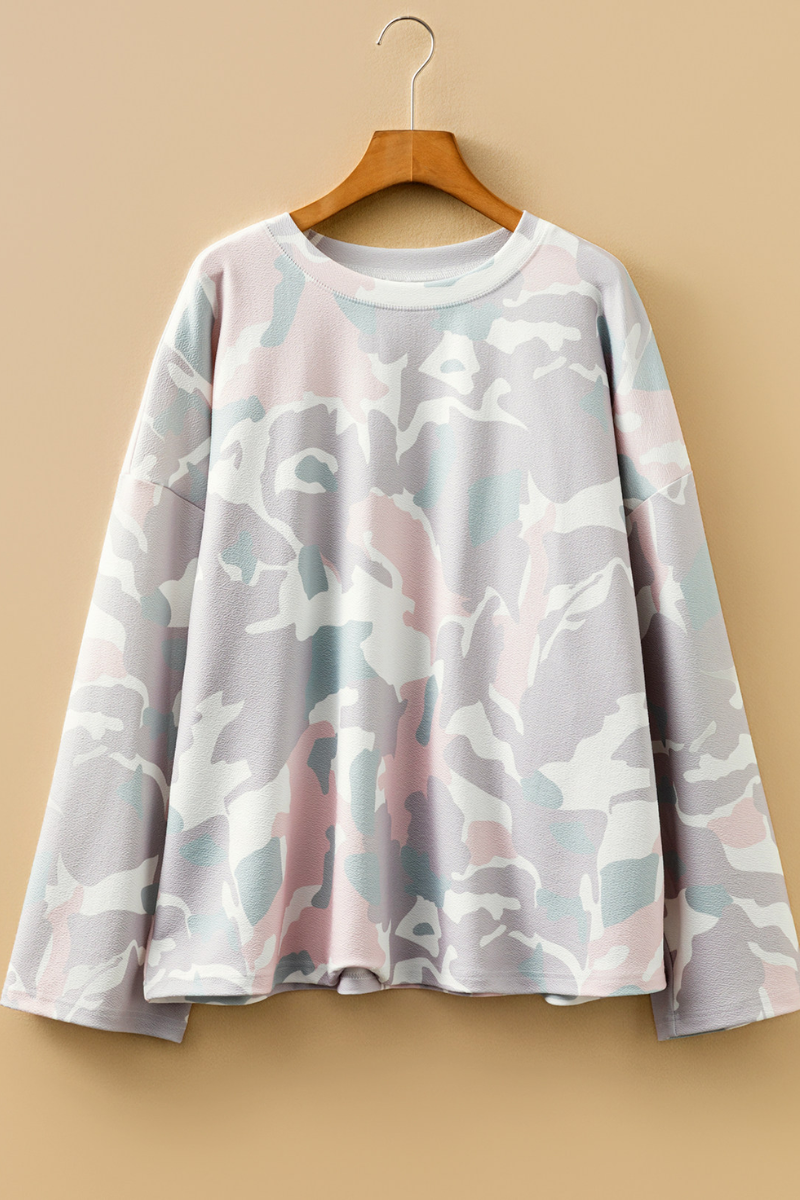 Women Fall Clothing Plus Size Pastel Camo Sweatshirt