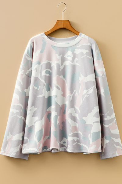 Women Fall Clothing Plus Size Pastel Camo Sweatshirt
