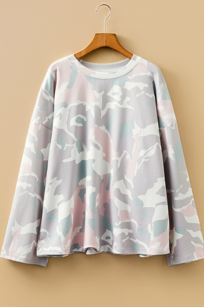 Women Fall Clothing Plus Size Pastel Camo Sweatshirt