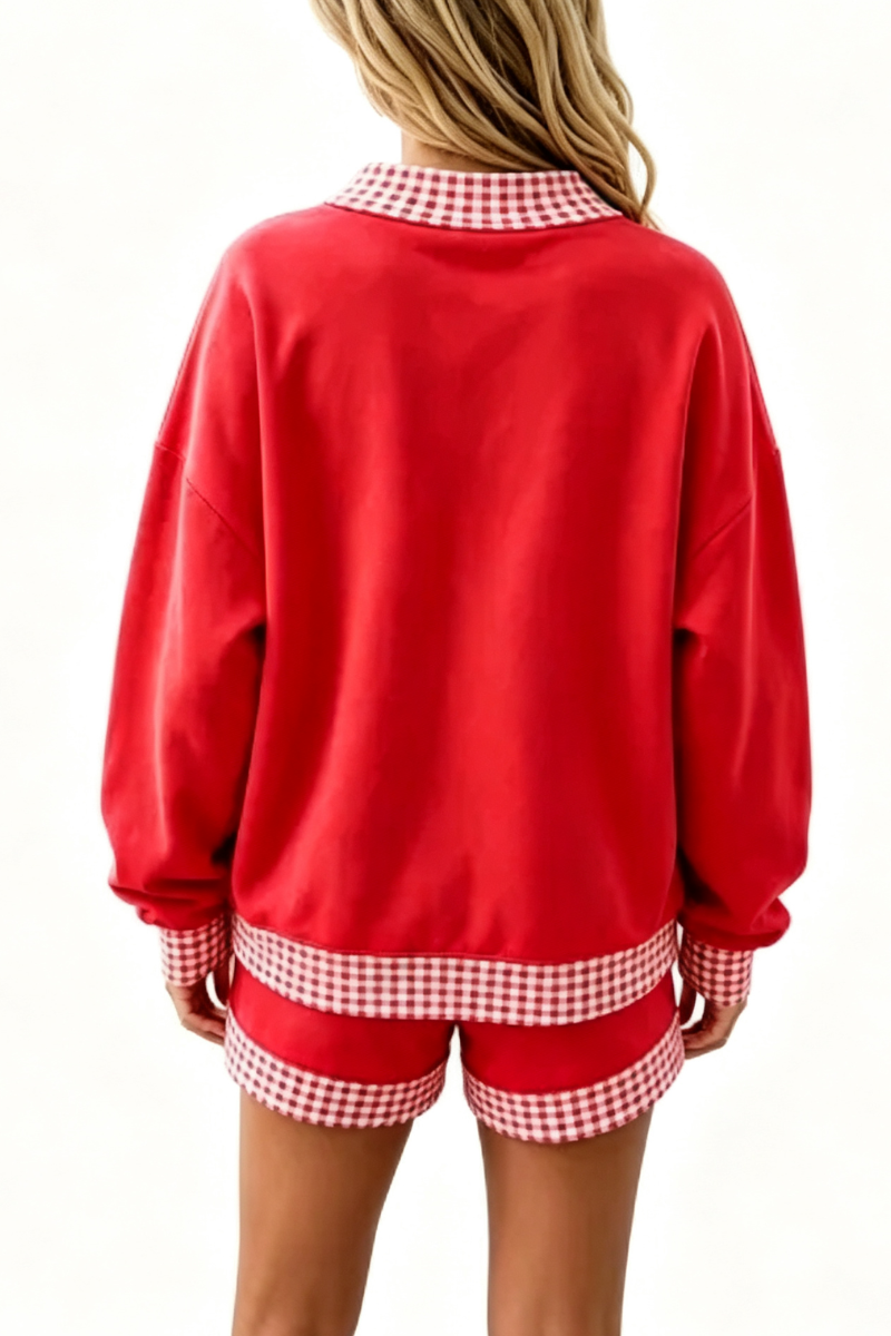 Women Fall Polka Dot Mock Neck Sweatshirt Shorts Set