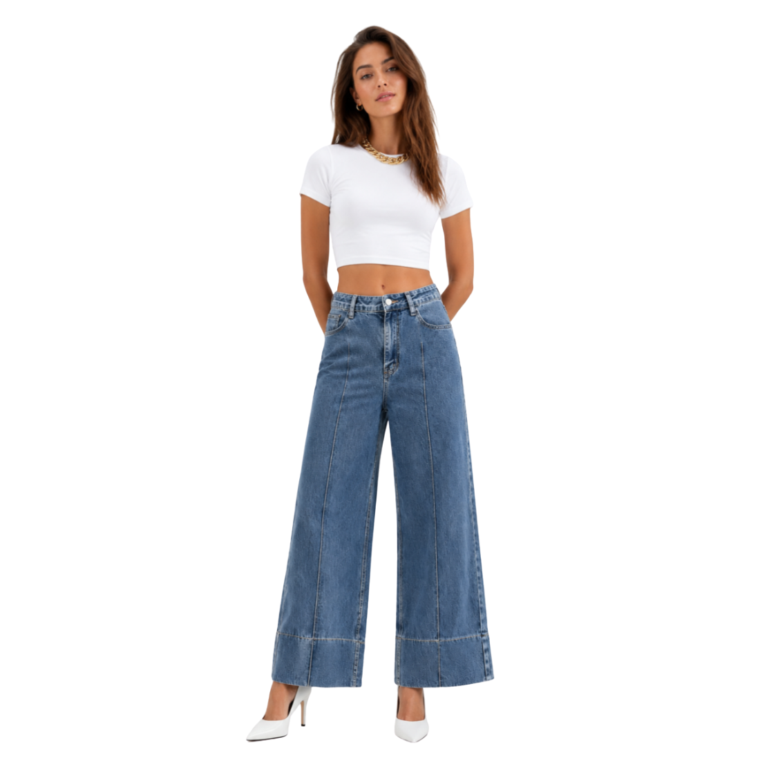 Women's High Waist Wide Leg Straight Stretch Jeans