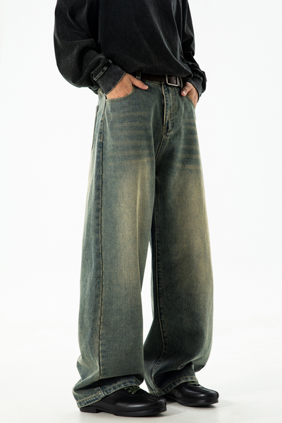 Men's Fall Retro High Street Washed Loose Straight Jeans