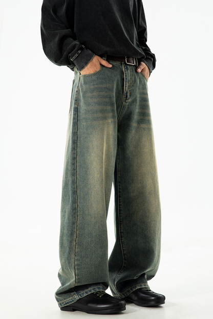 Men's Fall Retro High Street Washed Loose Straight Jeans