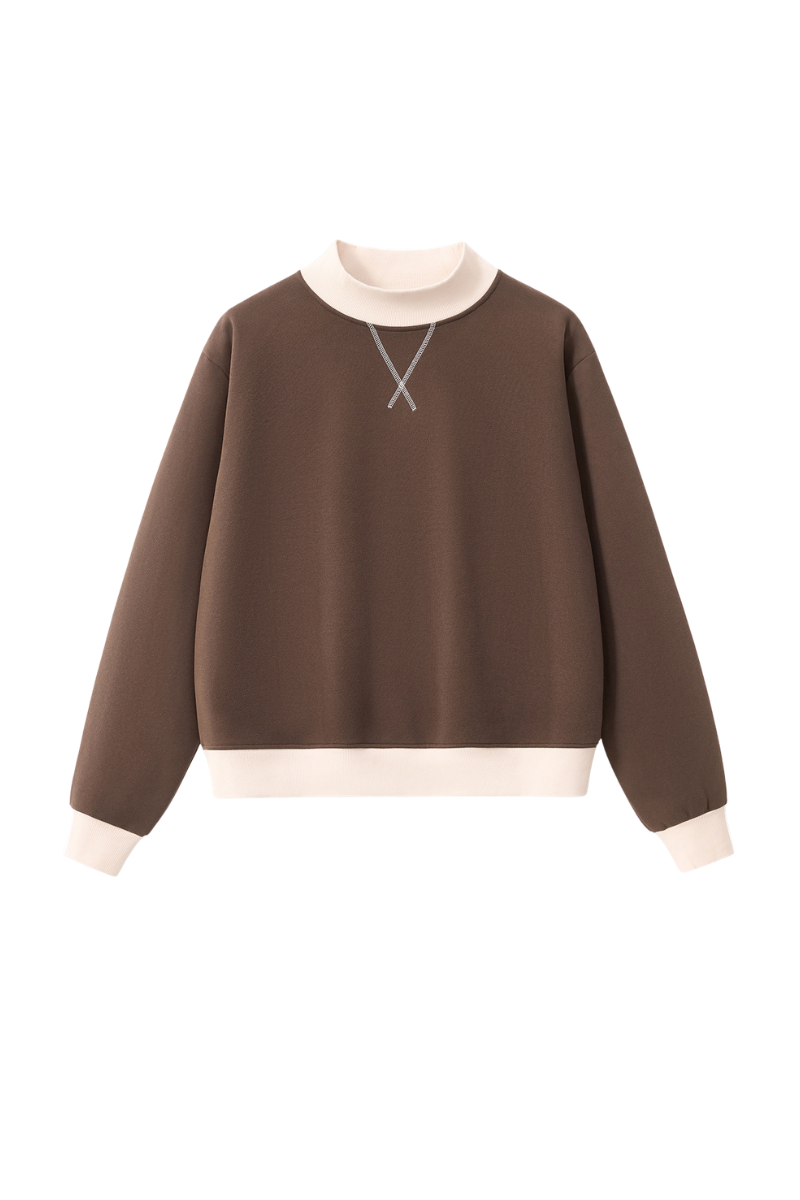 Unisex Fall Winter Colorblock Cross-Neck Cropped Sweatshirt