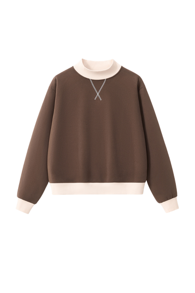 Women's Fall Winter Colorblock Cross-Neck Fleece Sweatshirt