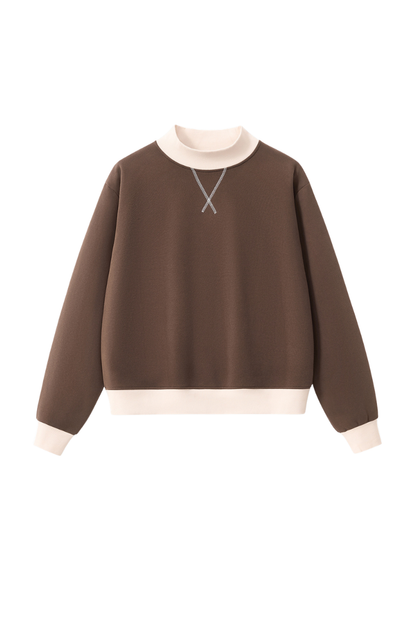Unisex Fall Winter Colorblock Cross-Neck Cropped Sweatshirt