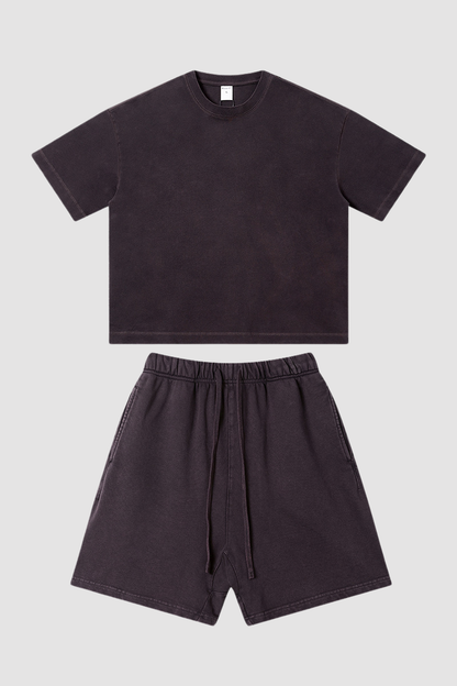 Men's Summer Washed Boxy Cotton Tee & Shorts Set