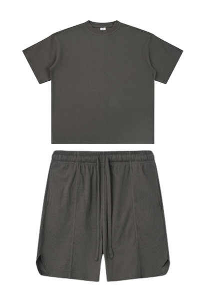 Unisex Summer 330g Waffle Soft Breathable Solid Loose Tee Set