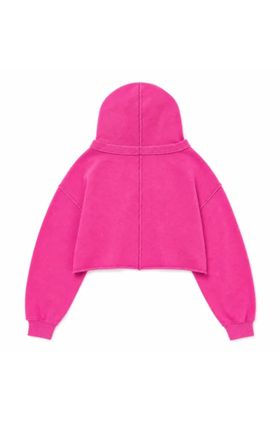 Women Spring Raw Edge V Neck Cropped Pullover Hoodie