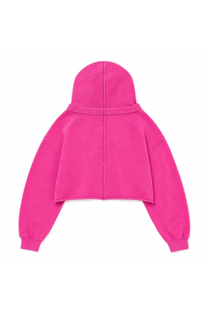 Women Spring Raw Edge V Neck Cropped Pullover Hoodie