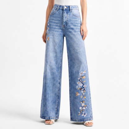 Women's High Waist Side Studded Wide Leg Jeans