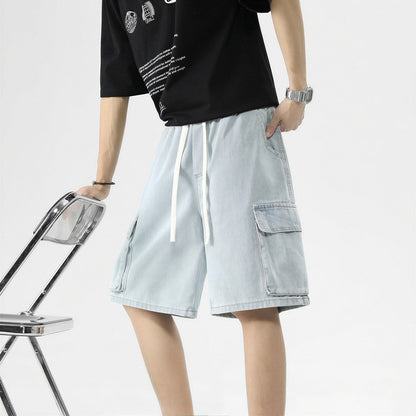 Men's Summer Light Wash Carpenter Baggy Denim Shorts