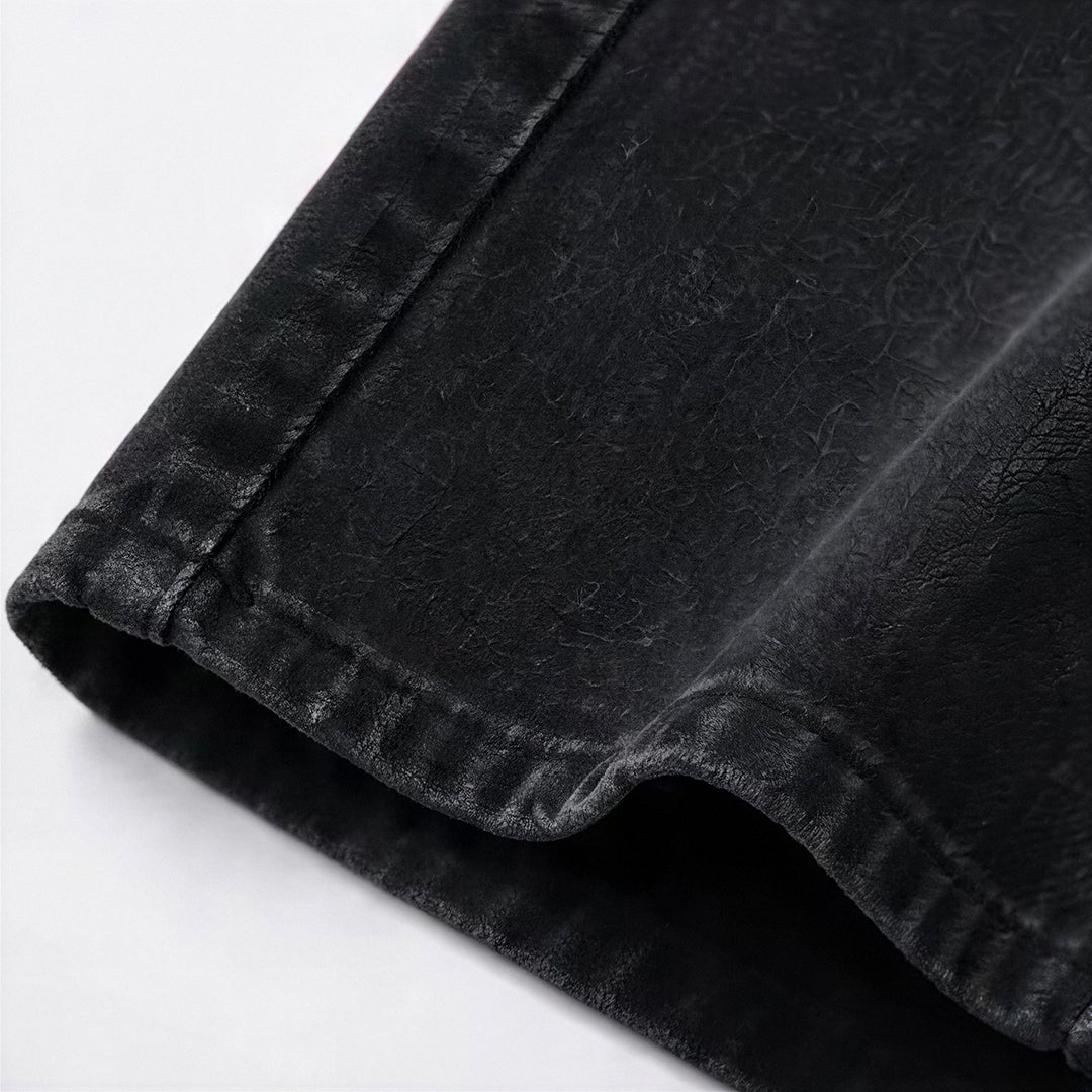 Men's Spring Black Gray Washed Cat Whisker Baggy Denim Jeans