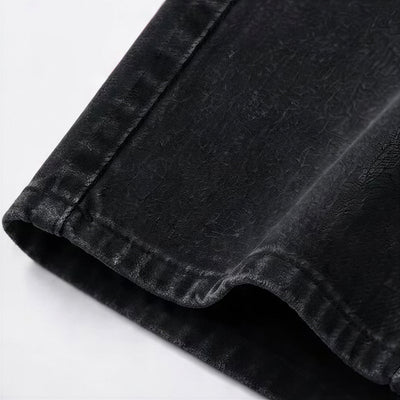 Men's Spring Black Gray Washed Cat Whisker Baggy Denim Jeans