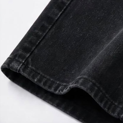 Men's Spring Black Gray Washed Cat Whisker Baggy Denim Jeans