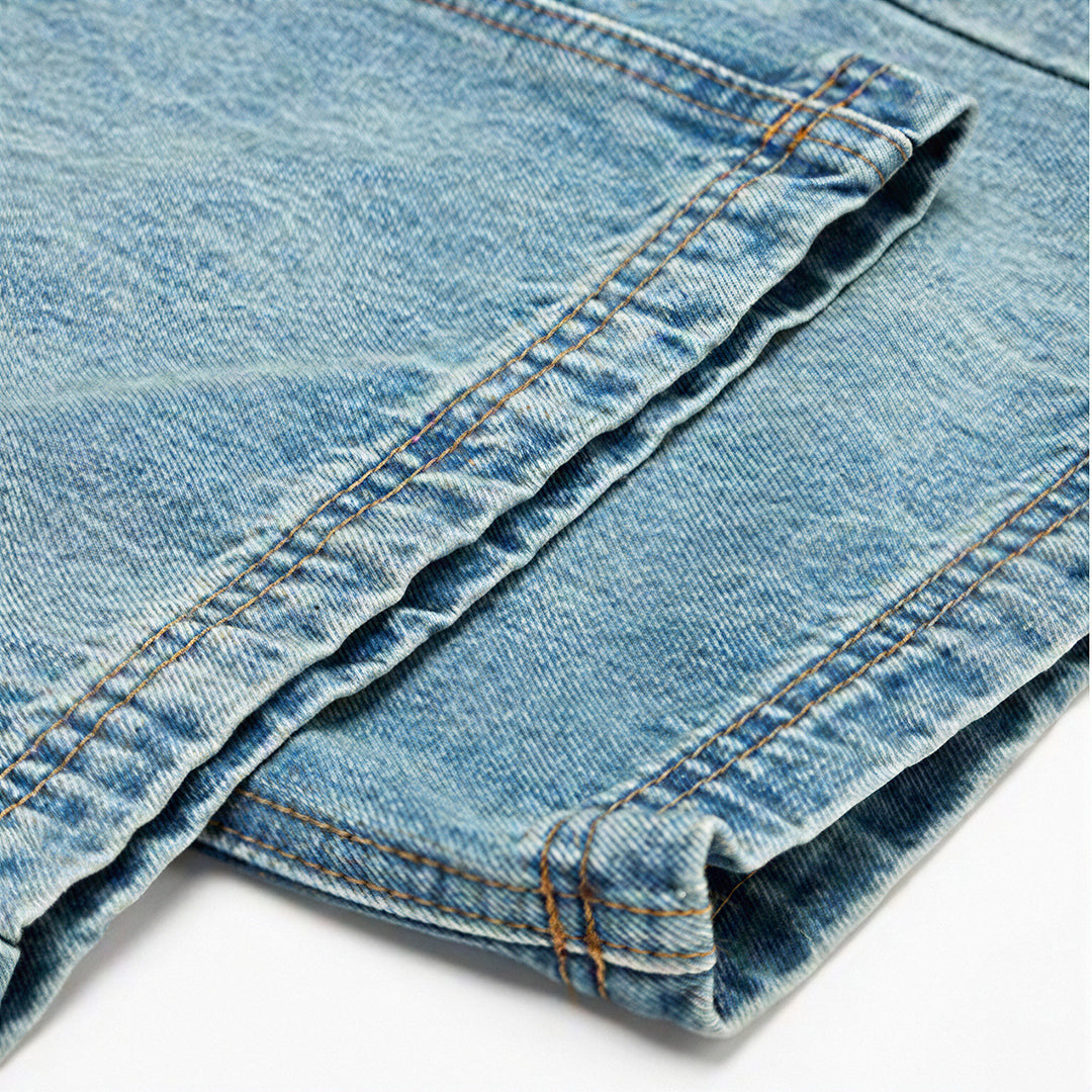 Men's Spring Light Blue Vintage Washed Wide-Leg Denim Jeans