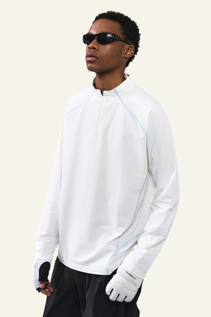 Men's Streetwear Stand Collar Half Zipper Long-Sleeve T-shirt
