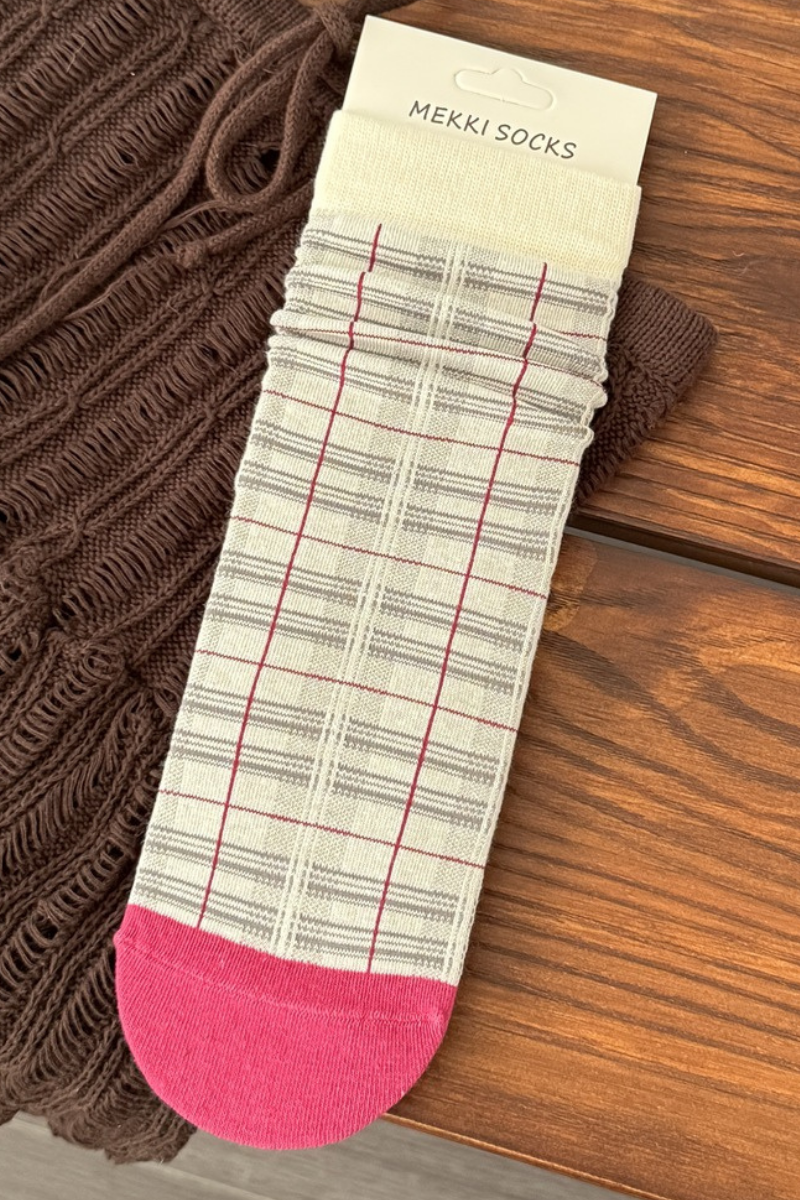 Women Fall Vintage Plaid Slouch Cozy Stretch Mid Calf Socks
