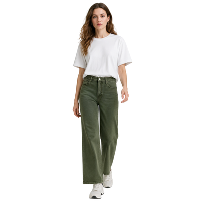 Women's high-waisted stretch loose straight-leg jeans