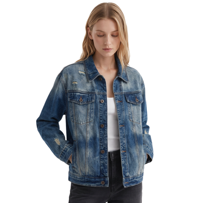 Women's Distressed Wash Denim Jacket