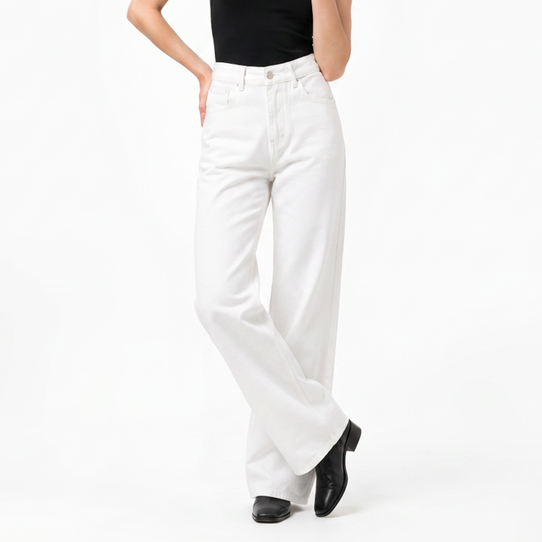 Women's Pure White High Waist Wide Leg Jeans