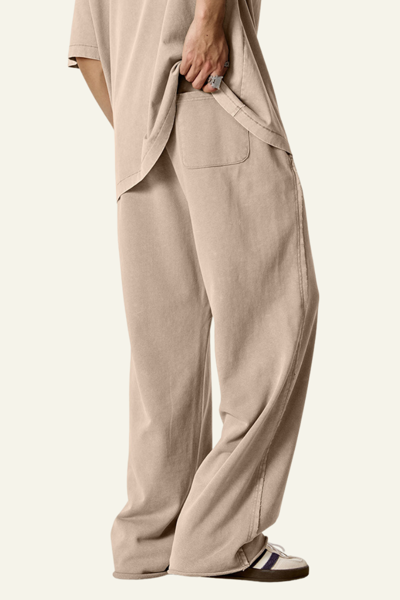 Men's Vintage Washed Frayed Hem Cotton Straight Leg Pants