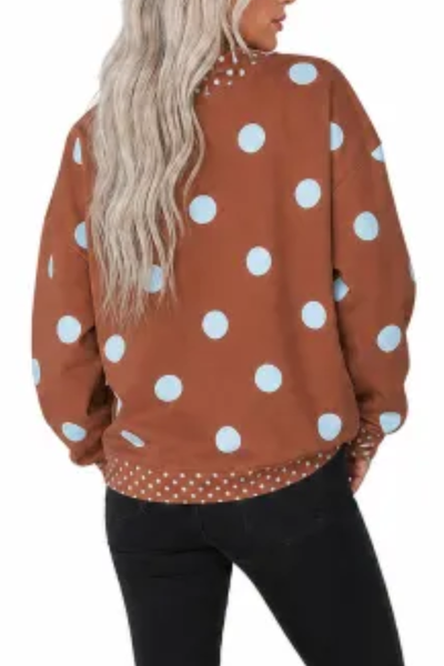 Women Fall Clothing Polka Dot Mock Neck Sweatshirt