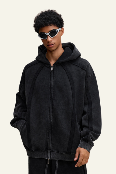 Men's Streetwear Retro Fleece-lined Zipper Hooded Jacket