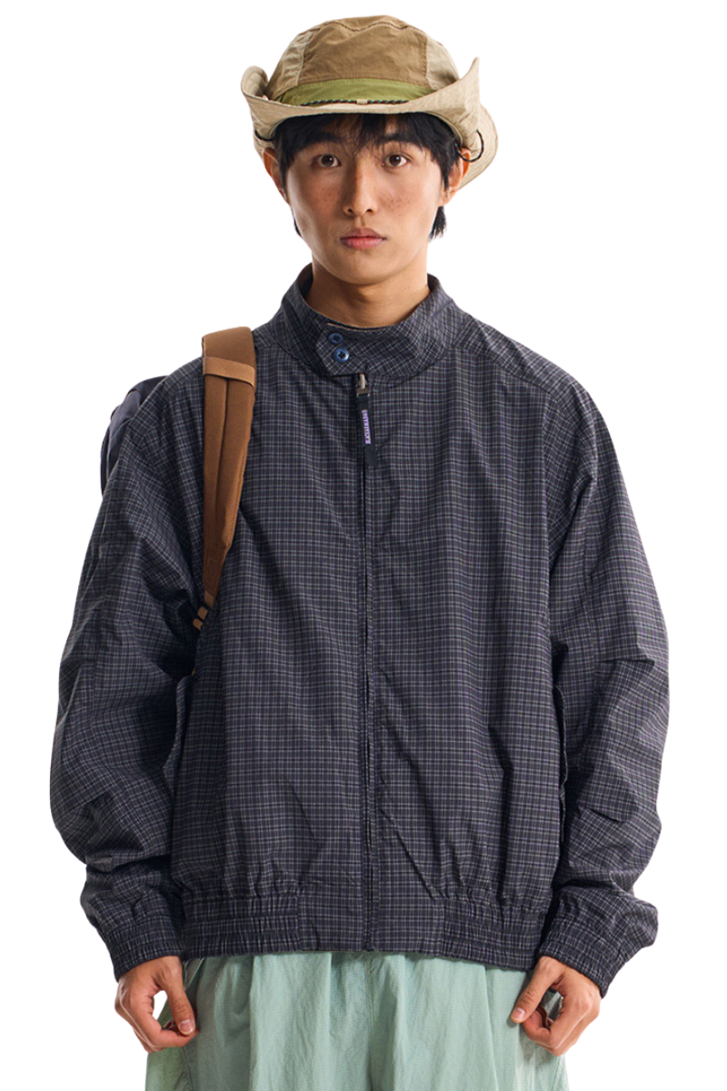 Unisex Retro Plaid StandCollar Loose Reversible Jacket