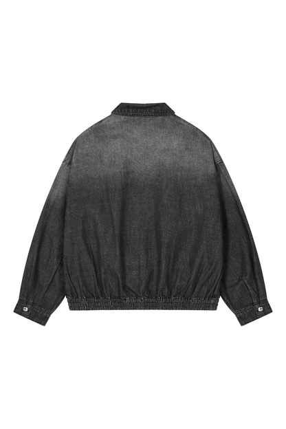 Men's Fall Gradient-Wash Vintage Denim Bomber Jacket