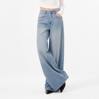 Women's 100% Cotton High Waist Wash Wide Leg Jeans