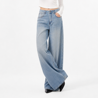Women's 100% Cotton High Waist Wash Wide Leg Jeans
