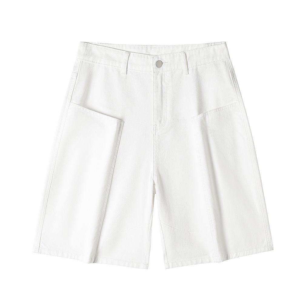 Men's Summer White Loose Wide-Leg Denim Shorts