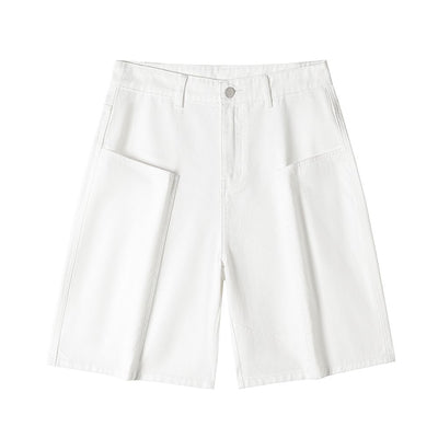 Men's Summer White Loose Wide-Leg Denim Shorts
