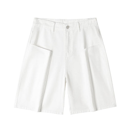 Men's Summer White Loose Wide-Leg Denim Shorts