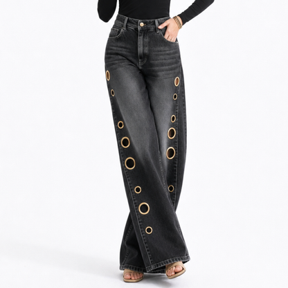 Women's High Waist Retro Non-Stretch Baggy Wide Leg Jeans
