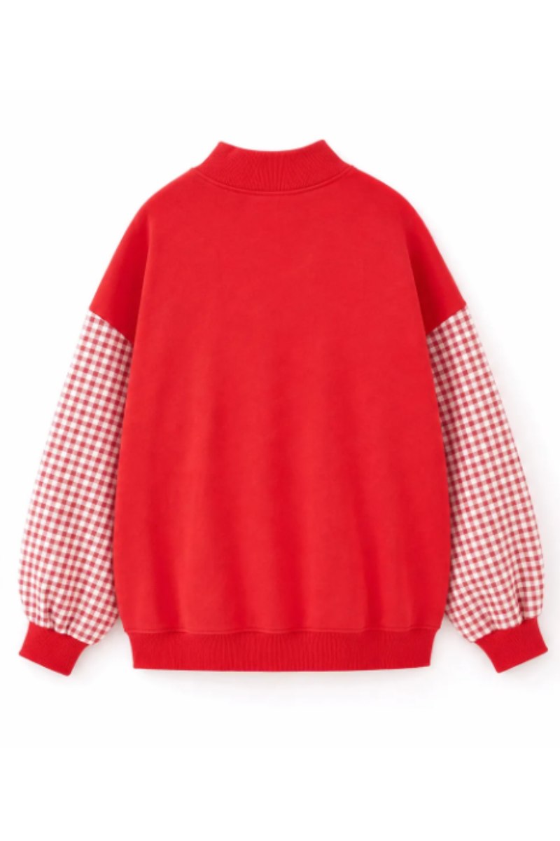 Women Fall Gingham Sleeve Mock Neck Oversized Sweatshirt