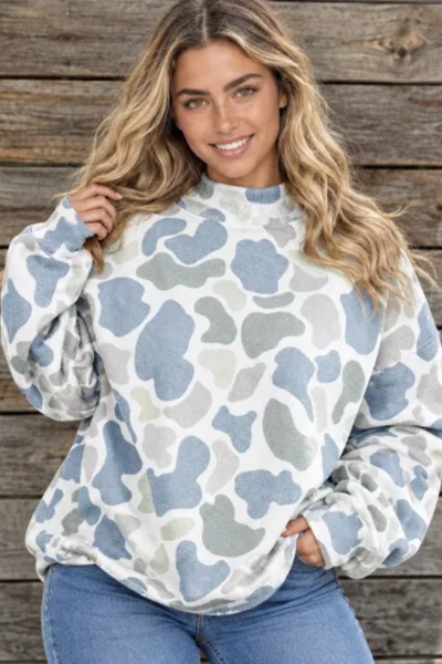 Women Fall Clothing Western Camo Mock Neck Sweatshirt