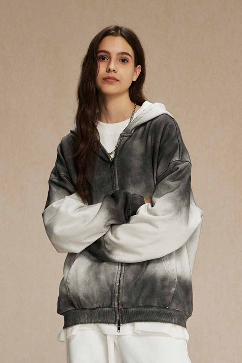Women's Cotton Gradient-Dyed Vintage  Full-Zip Hooded Jacket