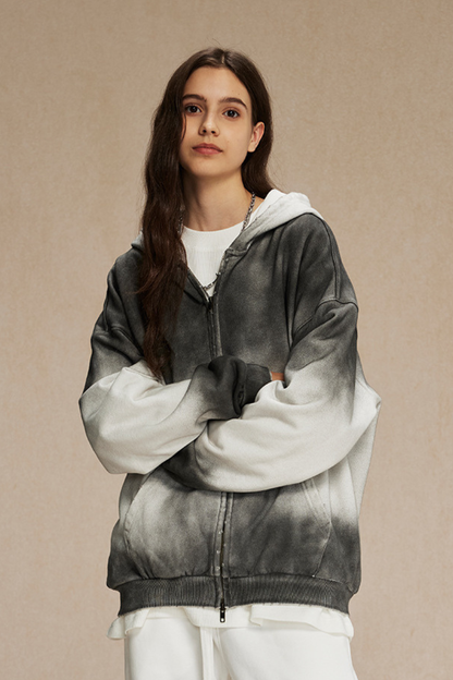 Women's Cotton Gradient-Dyed Vintage  Full-Zip Hooded Jacket